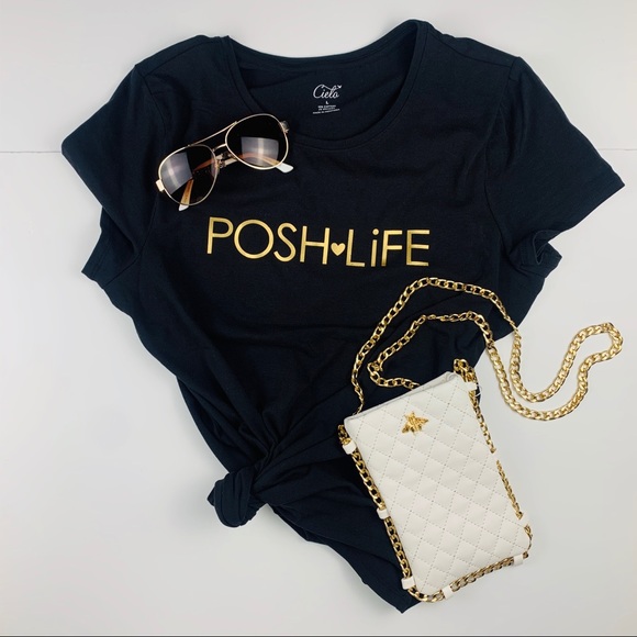 Tops - Black Posh Life T-shirt With Gold Writing
